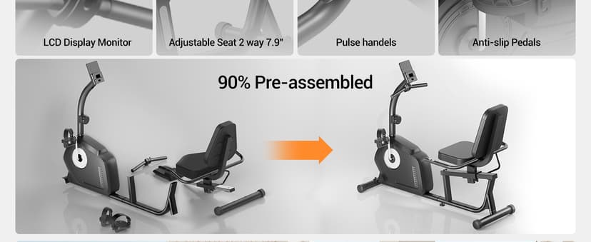 Recumbent Exercise Bike, Magnetic Staionary Bikes for Home with 16-level Resistance & Adjustable Seat, Staionary Bike for Seniors Adults, 330 LBS & LCD Monitor