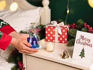 Christmas Rose Gifts for Women,Fresh Flowers for Delivery,Birthday Gifts for Women Mom,Preserved Flowers in Glass Angel Figurine,Angel Christmas Rose Gift for Grandma,Purple Gift Valentines