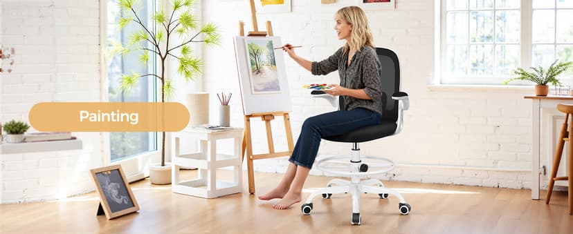 Primy Home Office Drafting Chair - Tall Desk Chair with Flip-up Armrests 3D Lumbar Support, Comfort Drafting Chair with Footrest for Standing Desk, High Chair for Bar Study Work