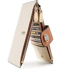 BOSTANTEN Credit Card Holder Wallet RFID Blocking Leather Small Wallet for Women Zipper Keychain Wallet with Wristlet Beige&Brown