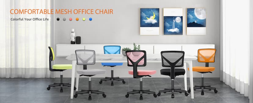 Sweetcrispy Small Office Desk Chair, Ergonomic Low-Back Mesh Rolling Work Swivel Chairs with Wheels, Armless Comfortable Seat Lumbar Support for Home, Bedroom, Study, Student, Adults,Classic Black