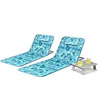 COSTWAY Tanning Chair with Face Hole, Folding Beach Lounge Chair with 4-Position Adjustable Backrest, Pillow & Side Pocket, Foldable Chaise Lounge Chair Outdoor for Sunbathing, Camping (1, Beige)