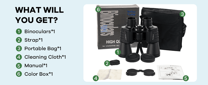 20x50 High Powered Binoculars for Adults, Waterproof Compact Binoculars with Low Light Vision for Bird Watching Hunting Camping Travel Cruise Hiking Sports Stargazing, Christmas Birthday Gifts for Men