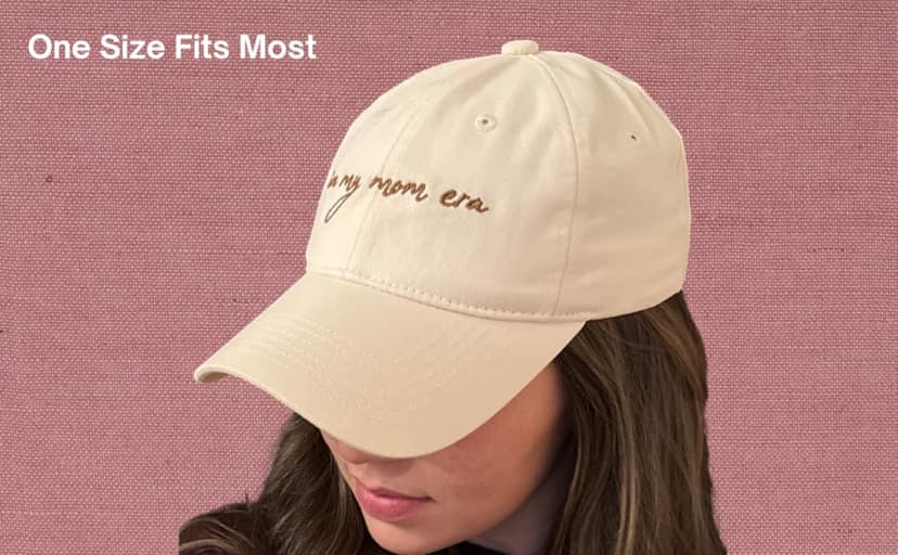 in My Mom Era Hat - Beige Baseball Cap for Moms, High Ponytail Hole, Minimalist Design, Mothers & New Mom Gifts