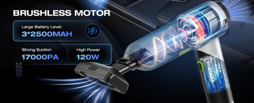 Mini Car Vacuum with Brushless Motor,Air Duster Blower,Rechargeable Foldable Vacuum Cleaner,for Home, Office Pet,Gifts Saker Handheld Car Vacuum Portable Cordless17000Pa HL132 Black B0D8PQHYV3