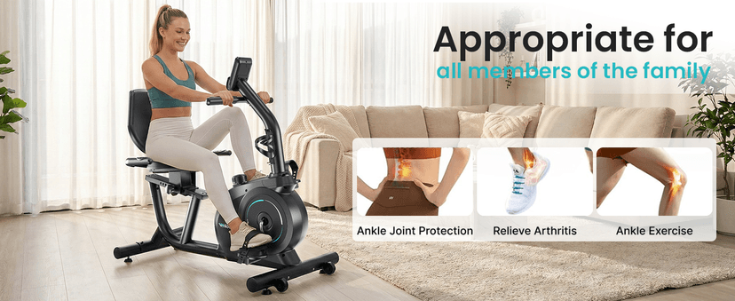 Recumbent Exercise Bike for Home, Quiet Recumbent Stationary Bike with App Sync, 16-Level Magnetic Resistance, Adjustable Seat & LCD Monitor for Adults and Seniors