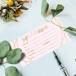 ceiba tree Pink Blank Gift Certificates for Business 30 Pcs Gold Foil Certificate Cards with Envelopes for Salon Restaurants Spa Birthday B0B492G8QQ