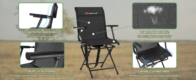 Goplus Hunting Chair, 360° Swivel Folding Hunting Blind Chair with Carrying Strap, 330LBS Capacity, Portable Deer Hunting Stool, Silent Ground Dove Hunting Chair, No Assembly
