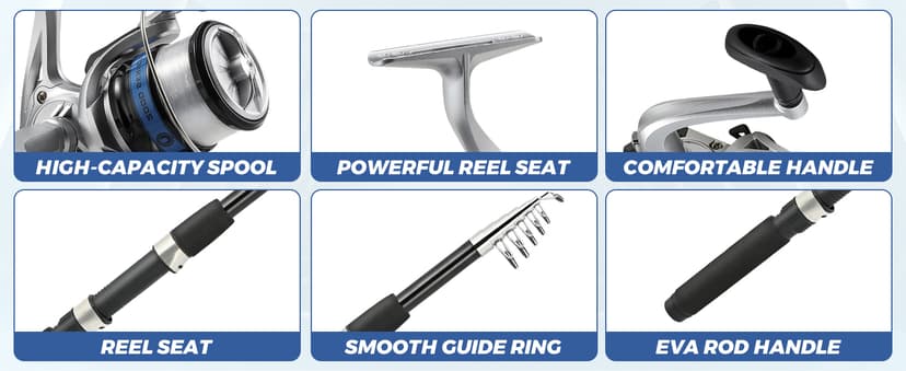 Telescopic Fishing Rod and Reel Combo Set, 2PCS Collapsible Fishing Poles, Fishing Kit with Spinning Reel Fishing Pliers and Lip Gripper, Travel Saltwater Freshwater Fishing Gear for Adults Beginners