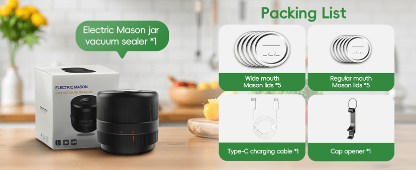 Mason Jar Vacuum Sealer Kit, Electric Sealer for Wide, Regular Mouth Mason Jars, Portable Vacuum Sealer for Jars, Birthday Gifts for Her, Gifts for Mom, Grandma