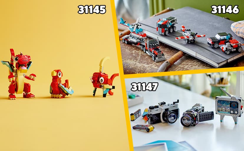 LEGO Creator 3 in 1 Flatbed Truck with Helicopter Toy, Transforms from Flatbed Truck Toy to Propeller Plane to Hot Rod and SUV Cars, Gift Idea for Boys and Girls Ages 7 Years Old and Up, 31146 B0CGY4J7QT