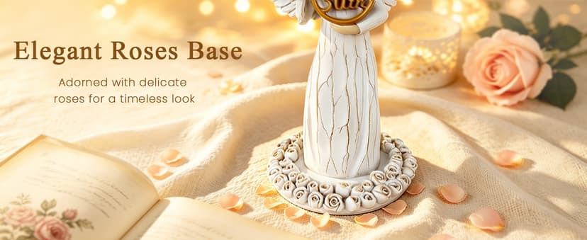 Hand-Painted Resin Angel Figurine with Rose Base, Milestone Birthday Gift for Mom Grandma Wife Sister 50th Birthday Gifts for Women - Replaceable 60th, 70th, 80th Age Plates B0H8CG1828