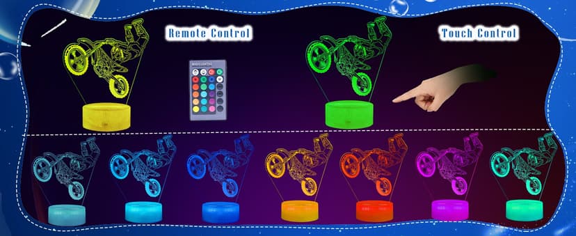 Dirt Bike Night Light, Dirt Bike Gifts for Boy, 3D Illusion Lamp with Remote Control, 16 Colors Changing, RGB Flashing Mode and Dimmable, Gifts for Boys Christmas Decor