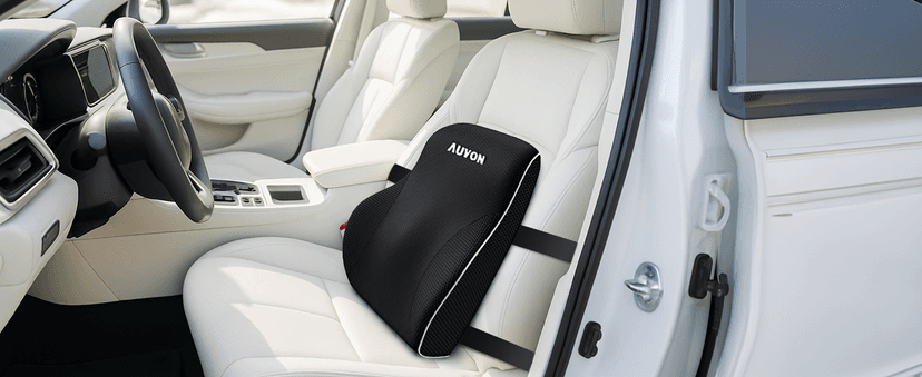 AUVON Lumbar Support Pillow for Office Chair with Patented Bulge for Lower Back Support, Ergonomic Office Home Essentials Improve Posture, Memory Foam Chair Cushion with Straps for Home, Office, Car