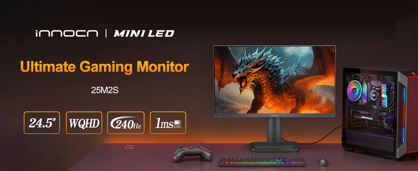 INNOCN 24.5" 2K QHD 2560 x 1440P 240Hz Monitor, Gaming Console Ready, Mini-LED Precisely Local Dimming, Monitor for Mac, HDMI 2.1, DP 1.4, Height Pivot Adjustable Stand, Black - 25M2S