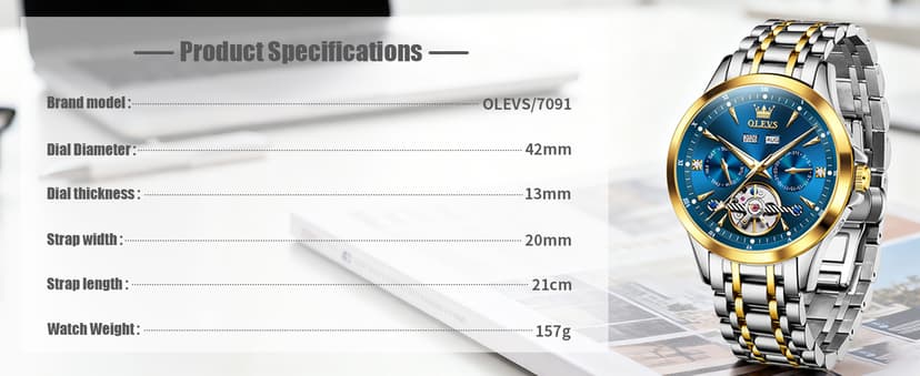 OLEVS Automatic Watches for Men Luxury Skeleton Multi-Function Mechanical Watch Self Winding Date Waterproof Luminous Mens Watch