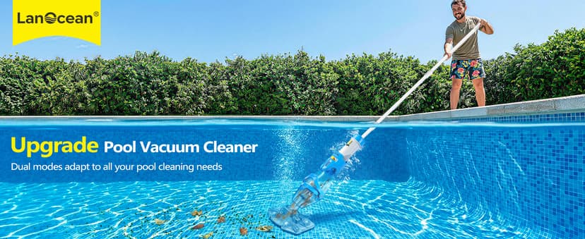 LanOcean 2026 Newly Cordless Pool Vacuum for Inground Pool, Flow Adjustable, Transparent Brush Head–Visible Cleaning, 19 GPM Powerful Suction Handheld Pool Vacuum for Above Ground Pool, 70Mins Runtime