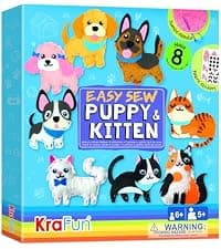 7 stuffed animal & plush pillow projects. Pre-punched felt & instructions included. Gift for girls & boys KRAFUN My First Sewing Kit for Kids Ages 6-12 | 7 Animal Dolls B091GXM2Y6