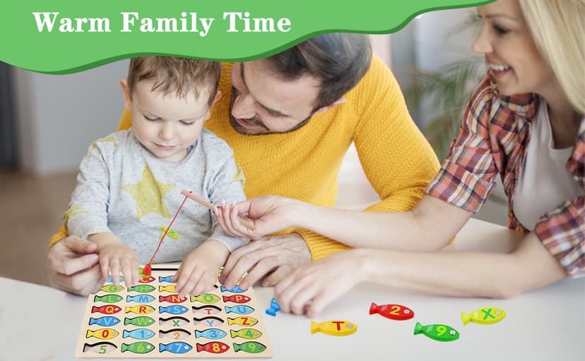 Magnetic Wooden Fishing Game Toy for Preschoolers, Alphabet Fish Catching Counting Games Puzzle with Numbers and Letters, Preschool Learning ABC and Math Educational Toys for 3 4 5 Years Old Kids B08JLSR6RN
