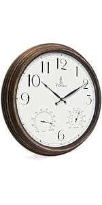 Outdoor Clocks for Patio Large Waterproof with Thermometer - 18 inch Indoor Outdoor Wall Clock with Temperature and Humidity Combo - Weatherproof, Accurate & Easy to Read for Pool, Garden & Home Decor