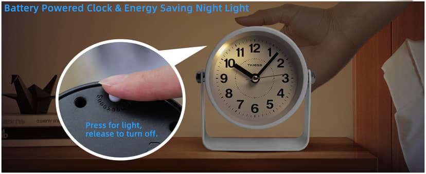 TIMESS Analog Alarm Clock, Silent Non-Ticking Quartz Movement, Battery-Operated with Snooze & On-Demand Light, Easy to Set Gentle Wake Bedside Desk Clock, Ideal for Home, Travel, Office (Green)