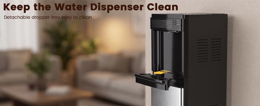 3 in 1 Water Cooler Dispenser with Ice Maker, Bottom-Loading Water Cooler Hot and Cold for Home & Office, 33lbs/24H Bullet Ice, Top Loading 3-5 Gallon, Child Safety Lock, Ice Ready in 7 Mins