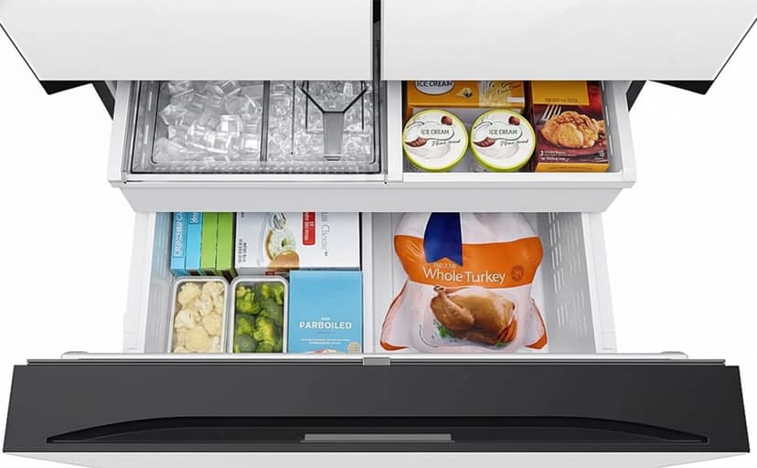 Samsung 30 cu. ft. Bespoke 3-Door French Door Refrigerator with AutoFill Water Pitcher and Dual Ice Maker, White Glass, RF30BB620012AA
