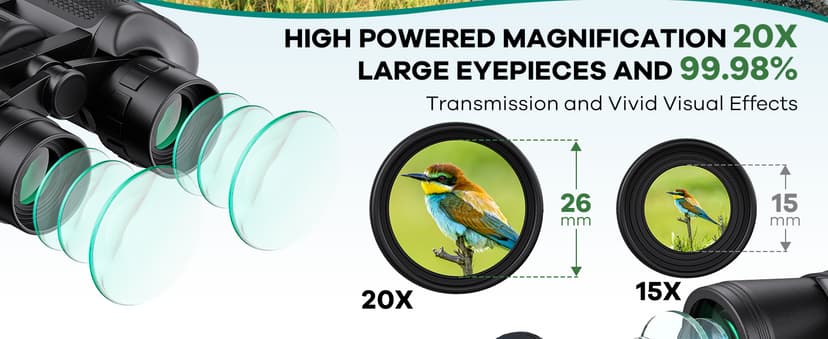 20x50 High Powered Binoculars for Adults, Waterproof Compact Binoculars with Low Light Vision for Bird Watching Hunting Camping Travel Cruise Hiking Sports Stargazing, Christmas Birthday Gifts for Men