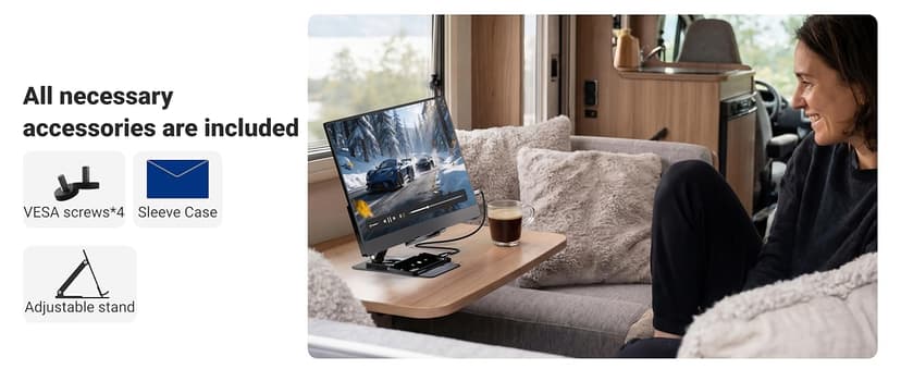 Ingnok Portable Monitor, Ultra Slim 15.6 Inch FHD IPS Laptop Screen Extender with Adjustable Stand, USB C Compatible, Ideal for Travel and Office