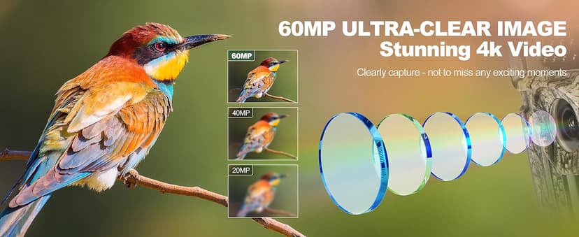 4K 60MP WiFi Trail Camera,Game Cameras with Night Vision Motion Activated Waterproof,Suitable for Outdoor Wildlife Detection, Monitoring Home Security