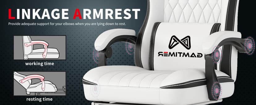 Gamtimer Gaming Chair with Footrest, Ergonomic Computer Chair, PU Breathable Material with Headrest and Lumbar Support, Suitable for Silla Gamer and Adults (White)