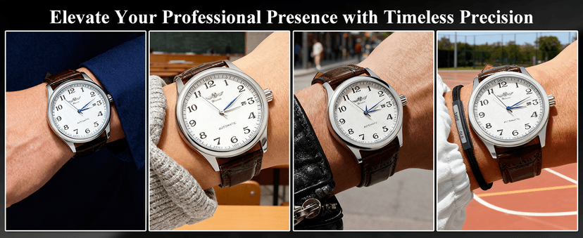 Gute Men's Watch, Mechanical Skeleton Steampunk Automatic Self-Winding Arabic Numeral Blue Hands Brown PU Leather Wrist Watch