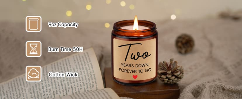 Fairy's Gift 2 Year Anniversary Candle Gifts for Him Her Boyfriend GF Wife Husband - Cotton 2nd Anniversary Couple Gifts Ideas - Two Year Wedding Anniv. Presents for Couples, Happy Second Anniv.