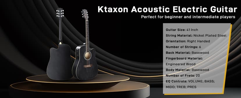 Ktaxon Full-Size Acoustic Electric Guitar with Amp, 41 Inch Basswood Body Guitars Kit for Beginner & Intermediate W/Bag, Strap, and Capo All Accessories Included (Black)