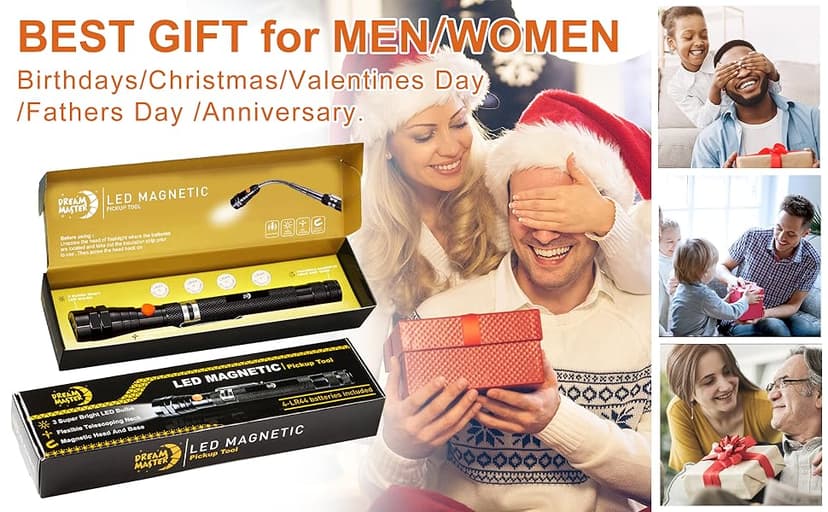 Magnetic Pickup Tool, Gifts for Men, Telescoping Magnet Flashlight, Gifts Idea & Stocking Stuffers for Men, Teen Boys, Mechanic, Boyfriend, Christmas Gifts for Dad, Husband, Father, Black