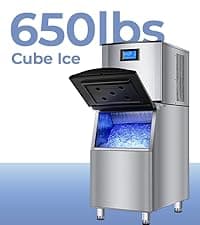 Commercial Ice Maker Machine, 100LBS/24H Freestanding & Undercounter Ice Machine with 2 Water Inlets, 40 PCS/Cycle and 24LBS Storage Bin, Stainless Steel, LED Display & Self-Cleaning for Home Bar