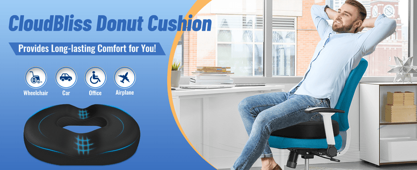 Donut Pillow Seat Cushion Chair Pad for Tailbone Pain Relief and Hemorrhoids, Memory Foam Seat Chair Cushion for Postpartum Pregnancy, Seat Cushions for Men and Women for Home & Office, (Black)