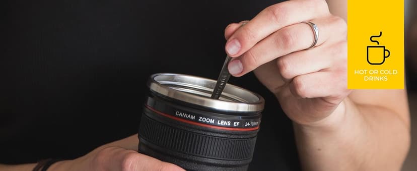 STRATA CUPS Camera Lens Coffee Mug -13.5oz | (2 LIDS + SPOON + BAG) Gift for Him, Dad Gifts, Photography, Camera accessories, Novelty Gifts