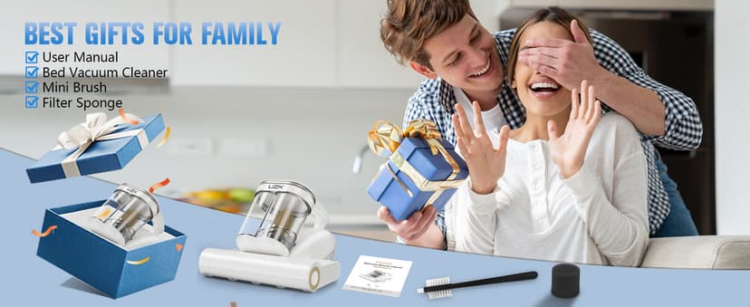 Bed Vacuum Cleaner Mattress Vacuum Cleaner,16Kpa Powerful Handheld Vacuums with UV-C Light & Double Dust Cup & High Heating & Ultrasonic & Anion for Bed Sofa