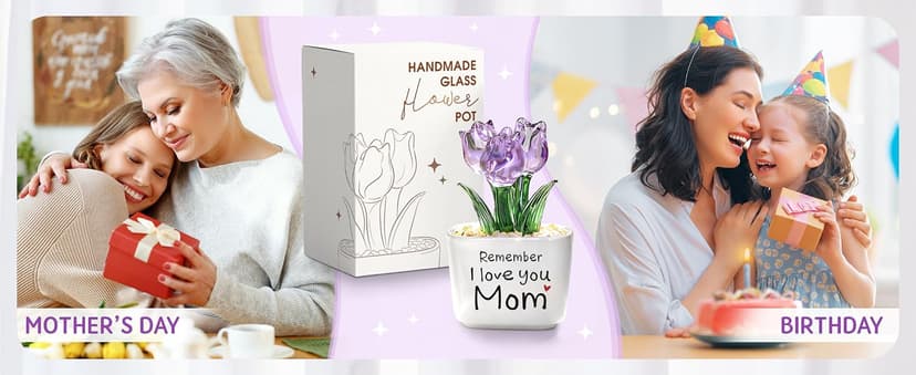 Remember I Love You Mom - Mom Birthday Gifts for Mothers - Collectible Flower Figurine Birthday Gifts for Mom from Daughter Son - Mini Purple Glass Tulip B0GTLL16WJ