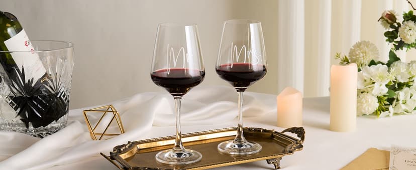 AW BRIDAL Wedding Gifts Bridal Shower Gifts Engagement Gift for Couples Newlyweds Mr & Mrs Wedding Wine Glasses Set of 2 - Wine Opener Wine Stopper with Engraved Wooden Keepsake Box