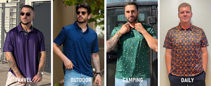 ZITY Men's Golf Shirts Short Sleeve Moisture Wicking Performance Print Patterns Casual Collared Golf Polo Shirt for Men