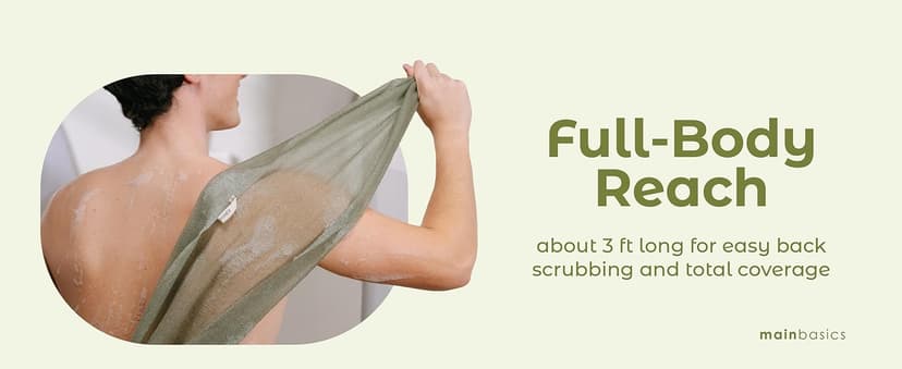 MainBasics Exfoliating Shower Towel - Japanese Nylon Bath Towel and Body Washcloth, Quick-Dry, Durable, Deep Exfoliation (Set of 3, Earthy Love)