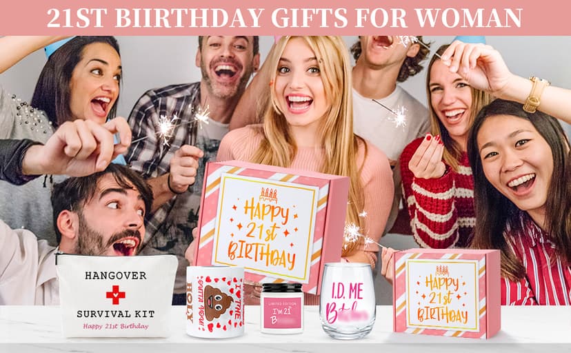 21st Birthday Gifts for Women Her Unique 21 Year Old Birthday Gifts for Female Her Funny Gift for 21 Year Old Female 21st Bday Decorations for Women - Wine Glass Toilet Paper Candle Makeup Bag B0CY1Z9QNV