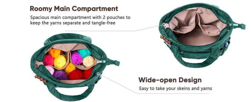 Crochet Bag and Tote - Corduroy Yarn Bag - Yarn Holder for Crocheting - Crochet Storage Bag for Crochet Hooks, Crochet Accessories, Knitting Bag for Crochet Lovers, Mother's Day Gift