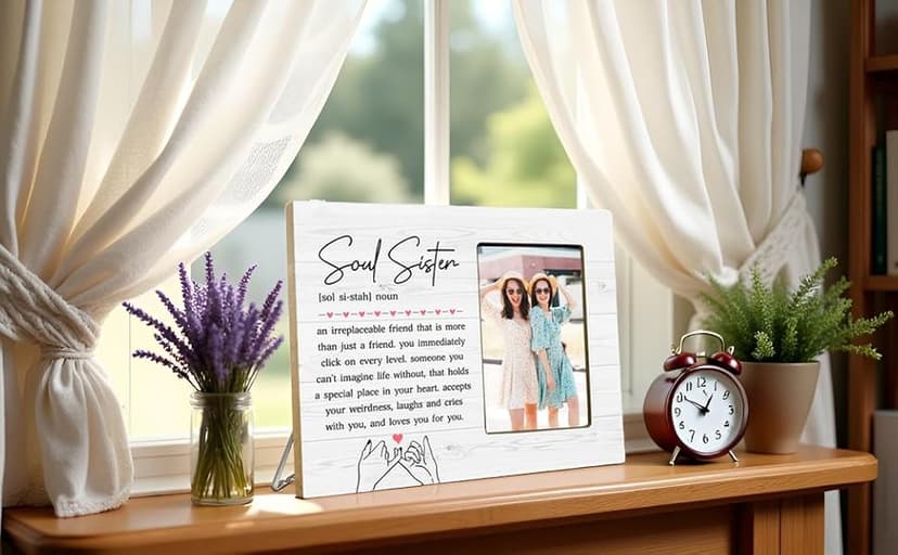 Soul Sister Gifts Picture Frame for BBF Friends Bestie, Long Distance Friendship Wooden Picture Frames