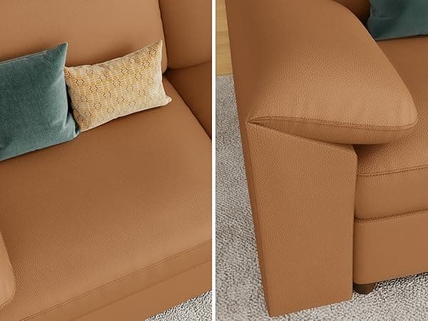 EASE MOOSE Brown Faux Leather Sectional Sofa,Leather Sectional Couch with Deep Seat,Extra Large U Shaped Couch,Oversized Modular Modern Scratch Resistant Sofas