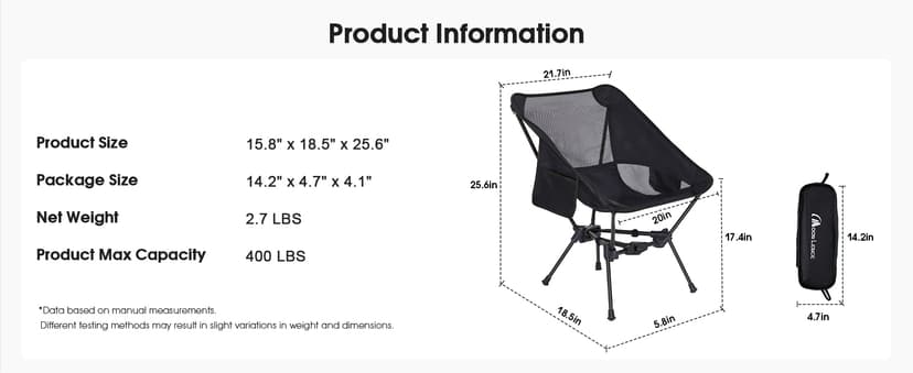 MOON LENCE Portable Camping Chair Backpacking Chair - The 4th Generation Ultralight Folding Chair - Compact, Lightweight Foldable Chairs for Hiking Mountaineering, Beach (Black-1Pack)