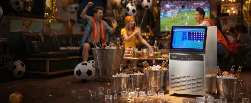VEVOR Commercial Ice Maker Machine, 120 lbs/24H Ice Production, 33 lbs Storage Bin, 45 Cubes per Cycle, Stainless Steel Under Counter & Freestanding Ice Maker with LED Display, for Home Bar Restaurant