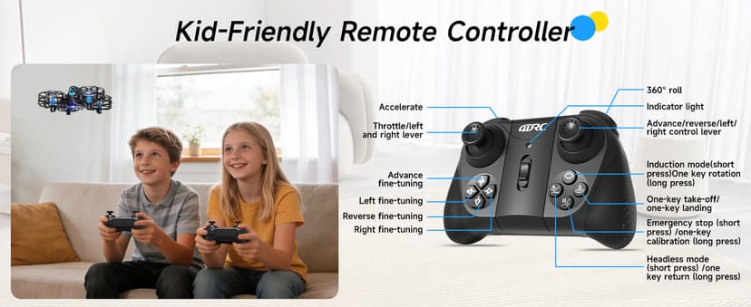 4DRC V18 Mini Drone for Kids Beginners, RC Quadcopter with 2 Control Modes, Headless Mode, Altitude Hold, Auto Hover, 3 Speeds, 3D Flips, LED Lights, 2 Batteries, Gift Toy for Boys